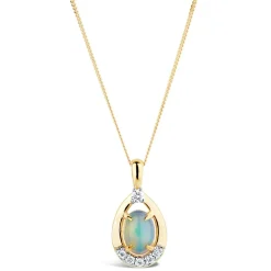 9ct Yellow Gold 0.08ct Diamond & Opal Pendant