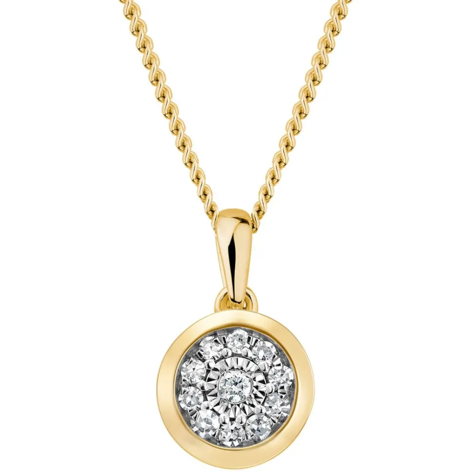 9ct Yellow Gold 0.15ct Diamond Illusion Rubover Pendant