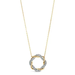 9ct Yellow Gold 0.12ct Diamond Twist Circle Necklet