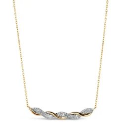 9ct Yellow Gold 0.09ct Diamond Twist Bar Necklet
