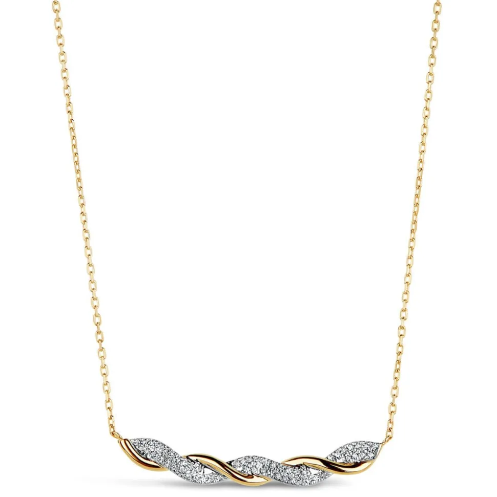 9ct Yellow Gold 0.09ct Diamond Twist Bar Necklet