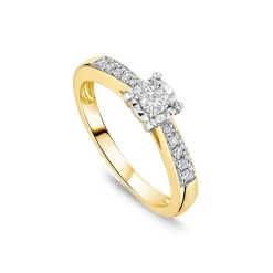 9ct Yellow Gold 0.17ct Diamond Illusion Solitaire Shoulders Ring