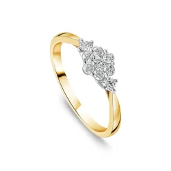 18ct Yellow Gold 0.43ct Diamond Flower Cluster & Sides Ring