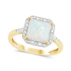 9ct Yellow Gold 0.028ct Diamond and Square Opal Ring