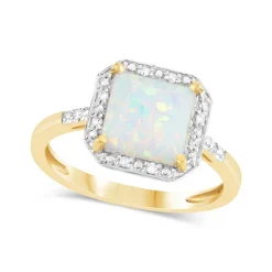 9ct Yellow Gold 0.028ct Diamond and Square Opal Ring