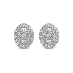 9ct Yellow Gold 0.25ct Diamond Cluster Oval Stud Earrings