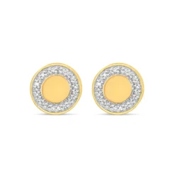 9ct Yellow Gold 0.06ct Diamond Circle Disc Stud Earrings
