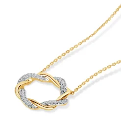 9ct Yellow Gold 0.12ct Diamond Twist Circle Necklet