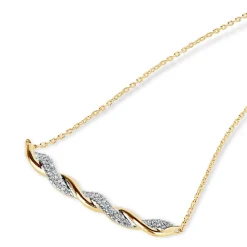 9ct Yellow Gold 0.09ct Diamond Twist Bar Necklet