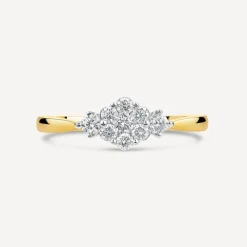 18ct Yellow Gold 0.43ct Diamond Flower Cluster & Sides Ring