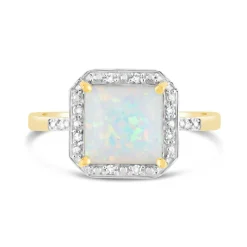 9ct Yellow Gold 0.028ct Diamond and Square Opal Ring