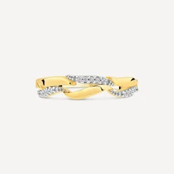 9ct Yellow Gold 0.07ct Diamond Polished Wave Ring