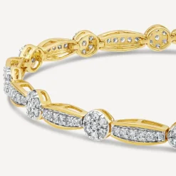 9ct Yellow Gold 1.96ct Diamond Cluster Bar Bracelet