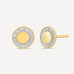 9ct Yellow Gold 0.06ct Diamond Circle Disc Stud Earrings