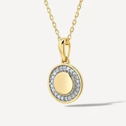9ct Yellow Gold 0.05ct Diamond Circle Disc Pendant