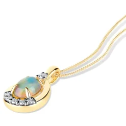 9ct Yellow Gold 0.08ct Diamond & Opal Pendant