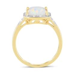 9ct Yellow Gold 0.028ct Diamond and Square Opal Ring