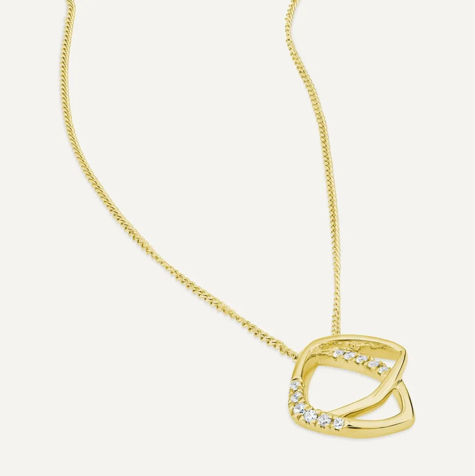 9ct Yellow Gold 0.06ct Diamond Set Double Shapes Necklet