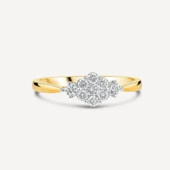 18ct Yellow Gold 0.43ct Diamond Flower Cluster & Sides Ring