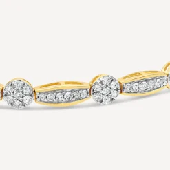 9ct Yellow Gold 1.96ct Diamond Cluster Bar Bracelet