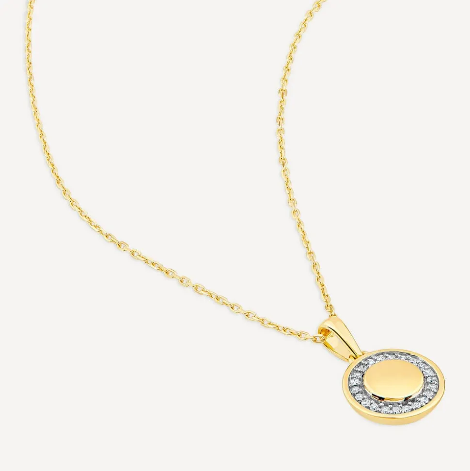 9ct Yellow Gold 0.05ct Diamond Circle Disc Pendant
