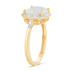 9ct Yellow Gold 0.028ct Diamond and Square Opal Ring