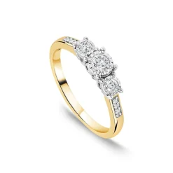 9ct Yellow Gold 0.33ct Illusion Three Stones & Diamond Shoulders Ring