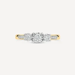 9ct Yellow Gold 0.33ct Illusion Three Stones & Diamond Shoulders Ring