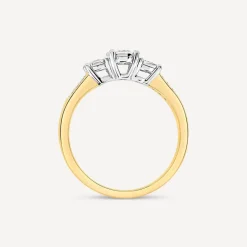 9ct Yellow Gold 0.33ct Illusion Three Stones & Diamond Shoulders Ring