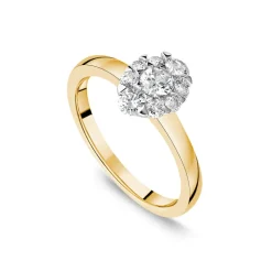18ct Yellow Gold 0.57ct Oval Cluster Diamond Polished Band Engagement Ring