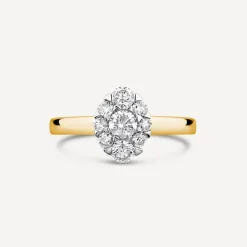 18ct Yellow Gold 0.57ct Oval Cluster Diamond Polished Band Engagement Ring