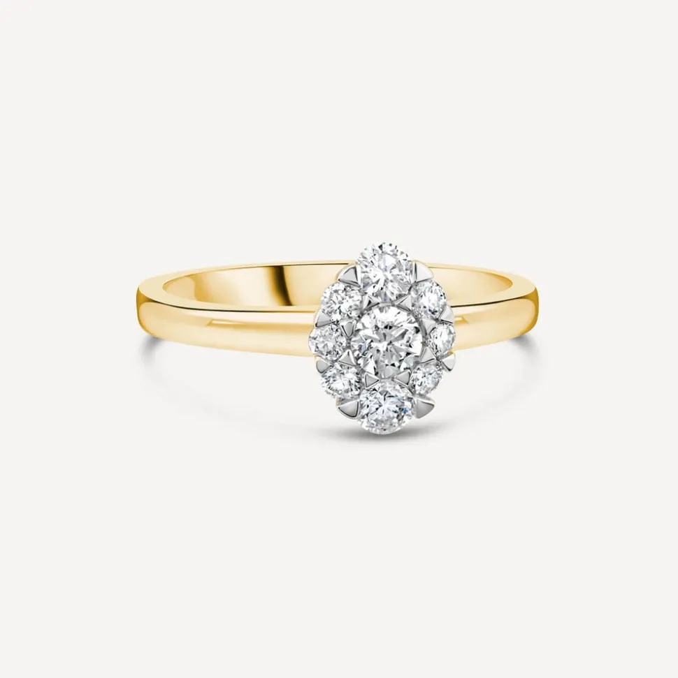 18ct Yellow Gold 0.57ct Oval Cluster Diamond Polished Band Engagement Ring