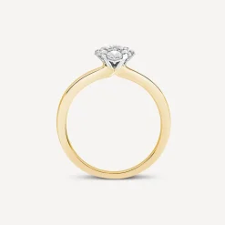 18ct Yellow Gold 0.57ct Oval Cluster Diamond Polished Band Engagement Ring
