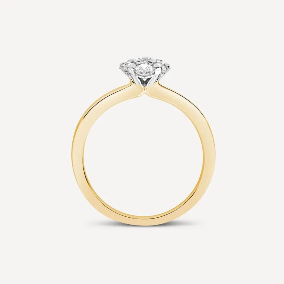 18ct Yellow Gold 0.57ct Oval Cluster Diamond Polished Band Engagement Ring