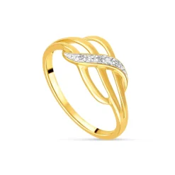 9ct Yellow Gold 0.01ct Pave Diamond Crossover Three Strand Ring