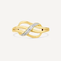 9ct Yellow Gold 0.01ct Pave Diamond Crossover Three Strand Ring