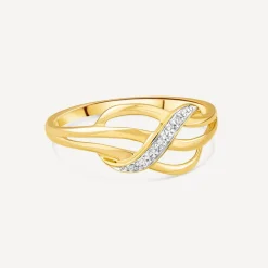 9ct Yellow Gold 0.01ct Pave Diamond Crossover Three Strand Ring
