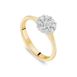 18ct Yellow Gold 0.56ct Round Flower Cluster Diamond Polished Band Engagement Ring