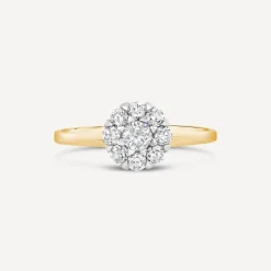 18ct Yellow Gold 0.56ct Round Flower Cluster Diamond Polished Band Engagement Ring