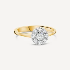18ct Yellow Gold 0.56ct Round Flower Cluster Diamond Polished Band Engagement Ring