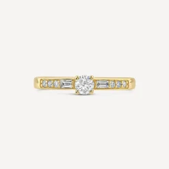 18ct Yellow Gold 0.37ct Solitaire & Baguette Shoulders Diamond Engagement Ring