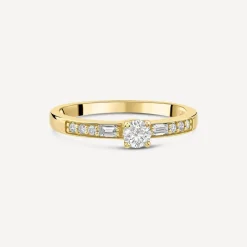 18ct Yellow Gold 0.37ct Solitaire & Baguette Shoulders Diamond Engagement Ring