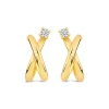 9ct Yellow Gold Cubic Zirconia Top Crossover Curve Stud Earrings
