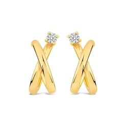 9ct Yellow Gold Cubic Zirconia Top Crossover Curve Stud Earrings
