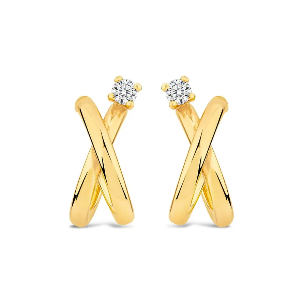 9ct Yellow Gold Cubic Zirconia Top Crossover Curve Stud Earrings