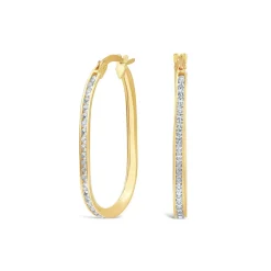 9ct Yellow Gold Cubic Zirconia Set Oval Hoop Earrings