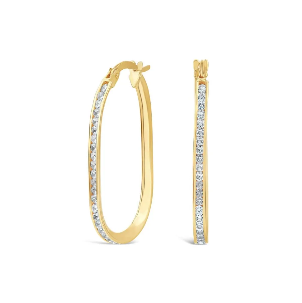 9ct Yellow Gold Cubic Zirconia Set Oval Hoop Earrings