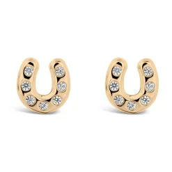 9ct Yellow Gold Cubic Zirconia Set Horseshoe Kids Stud Earrings