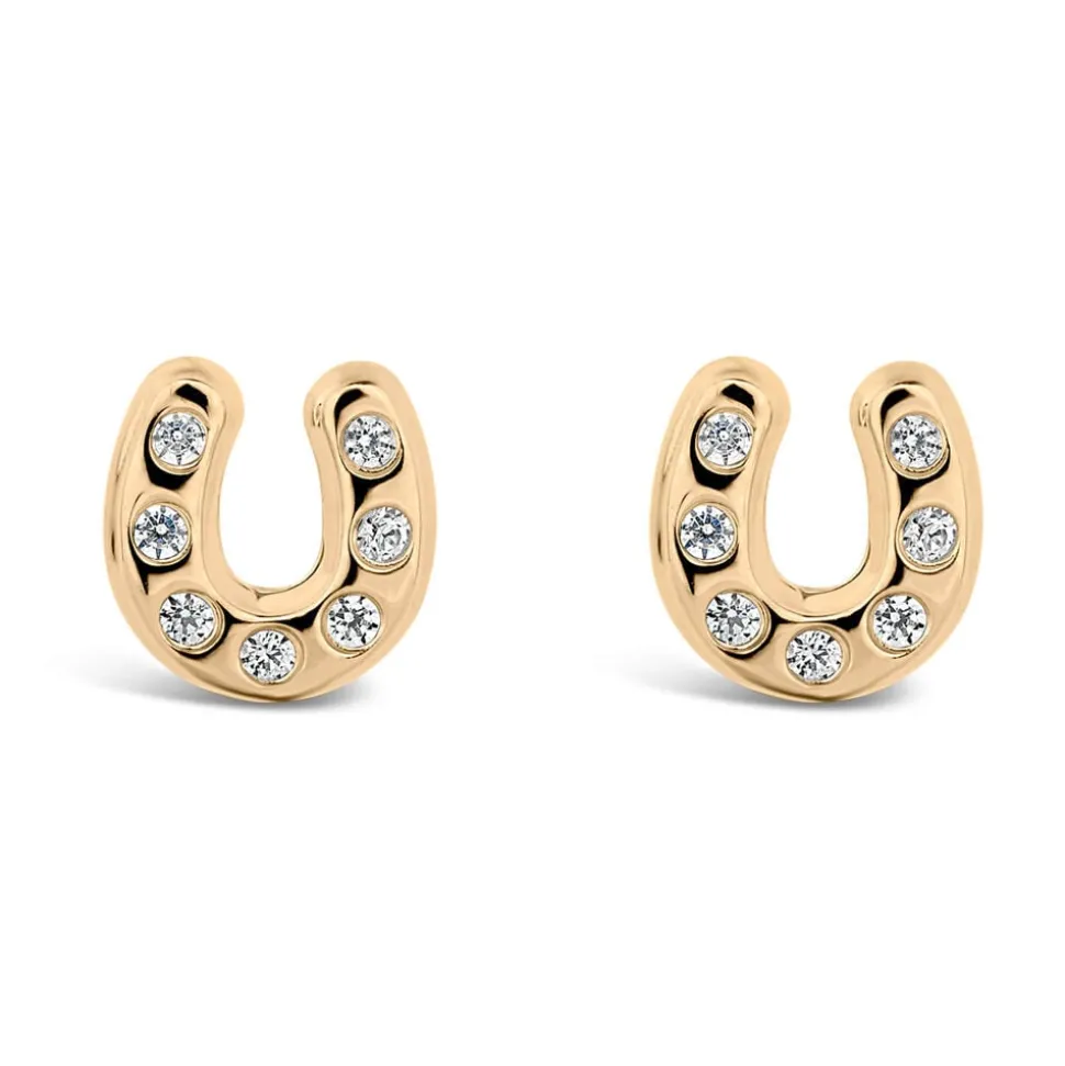 9ct Yellow Gold Cubic Zirconia Set Horseshoe Kids Stud Earrings