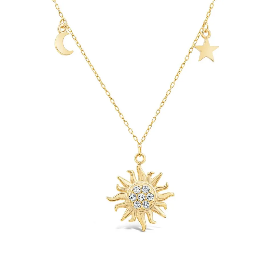 9ct Yellow Gold Cubic Zirconia Sun & Moon & Star Drop Pendant